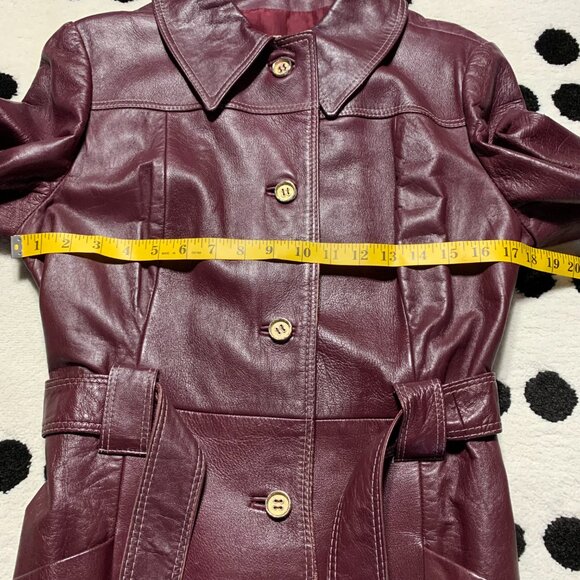 Vintage Di Costa Leather Overcoat Trench Coat Small Burgundy Belted 60s - Picture 14 of 16